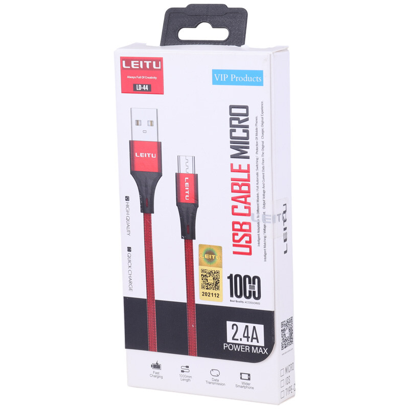 کابل میکرو یو اس بی فست شارژ 2.4 آمپر لیتو LD-44 طول 1 متر