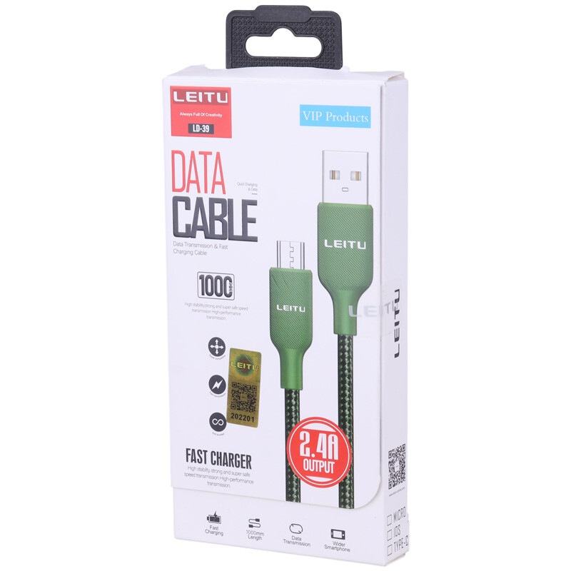 کابل میکرو یو اس بی فست شارژ 2.4 آمپر لیتو LD-39 طول 1 متر