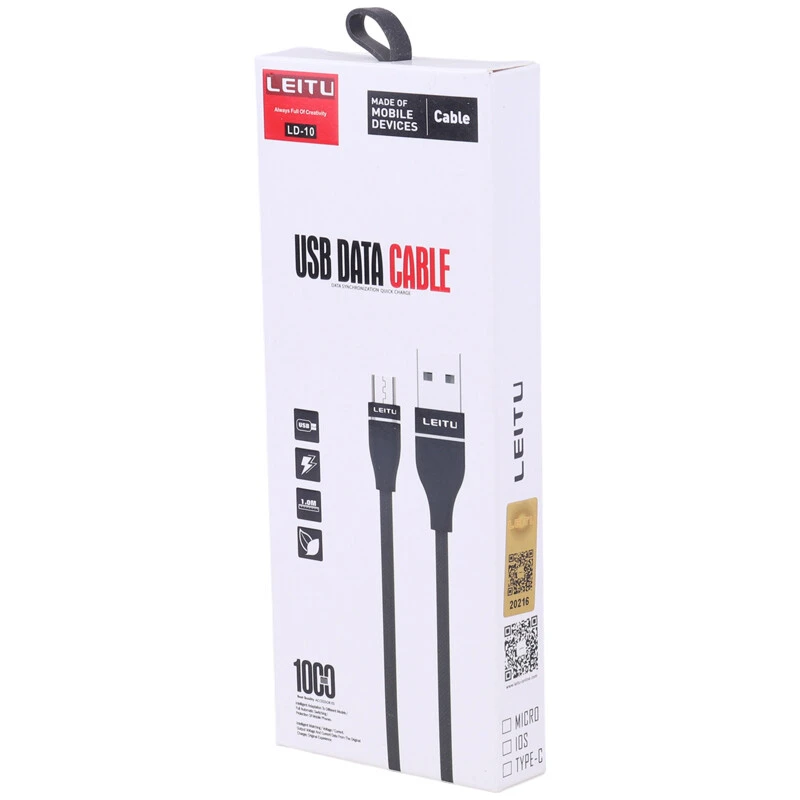 کابل میکرو یو اس بی فست شارژ لیتو LD-10 طول 1 متر