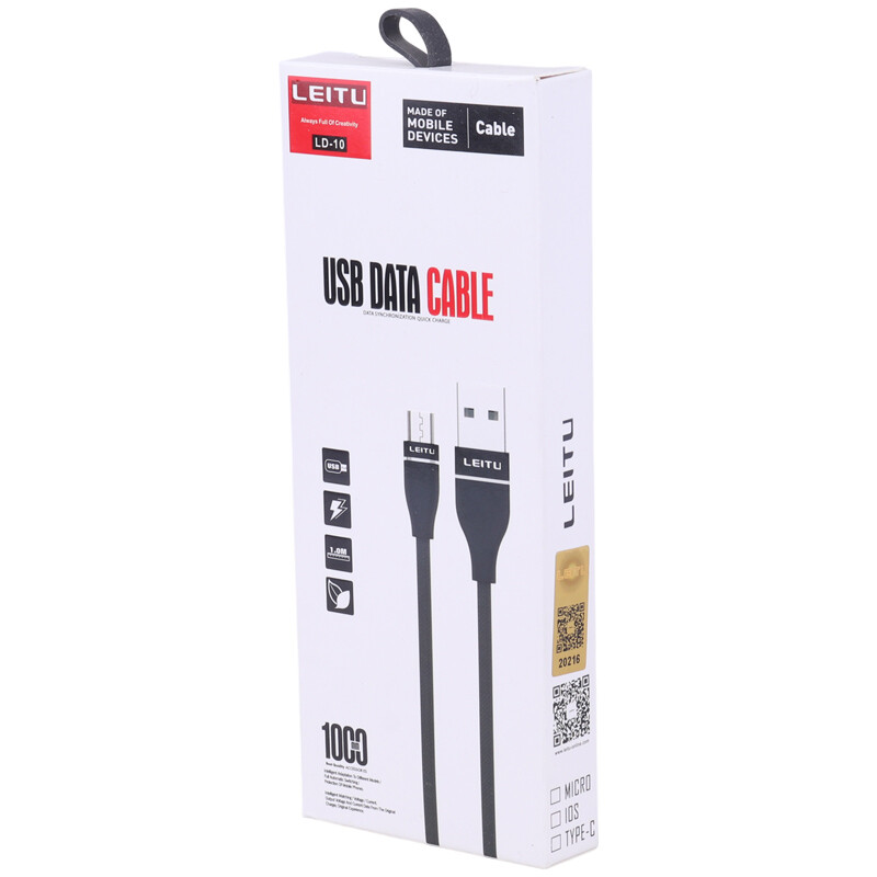کابل میکرو یو اس بی فست شارژ لیتو LD-10 طول 1 متر