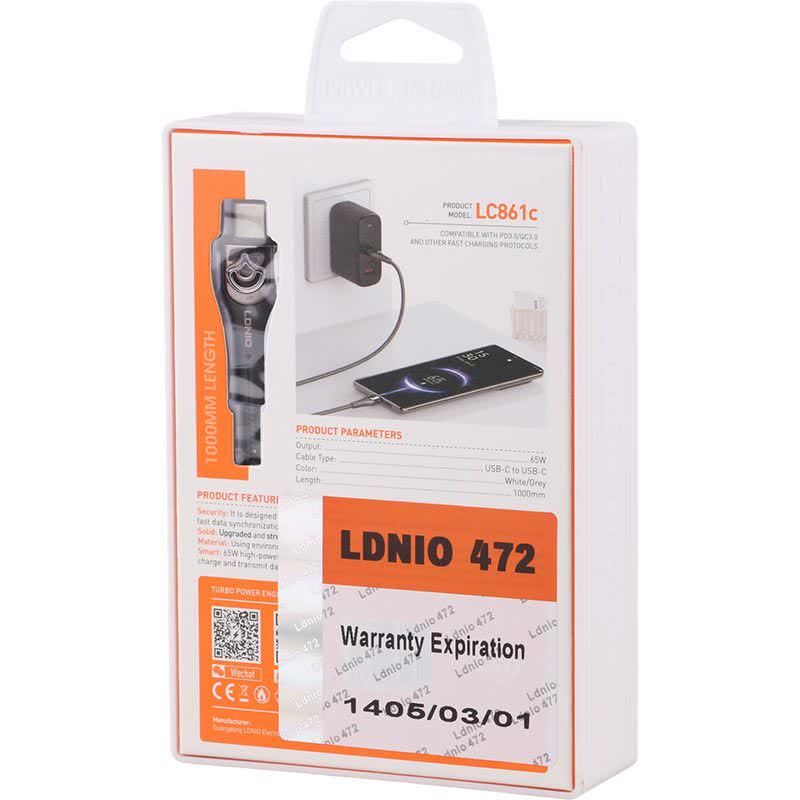 کابل دو سر تایپ سی فست شارژ 65 وات الدینیو LC861C طول 1 متر