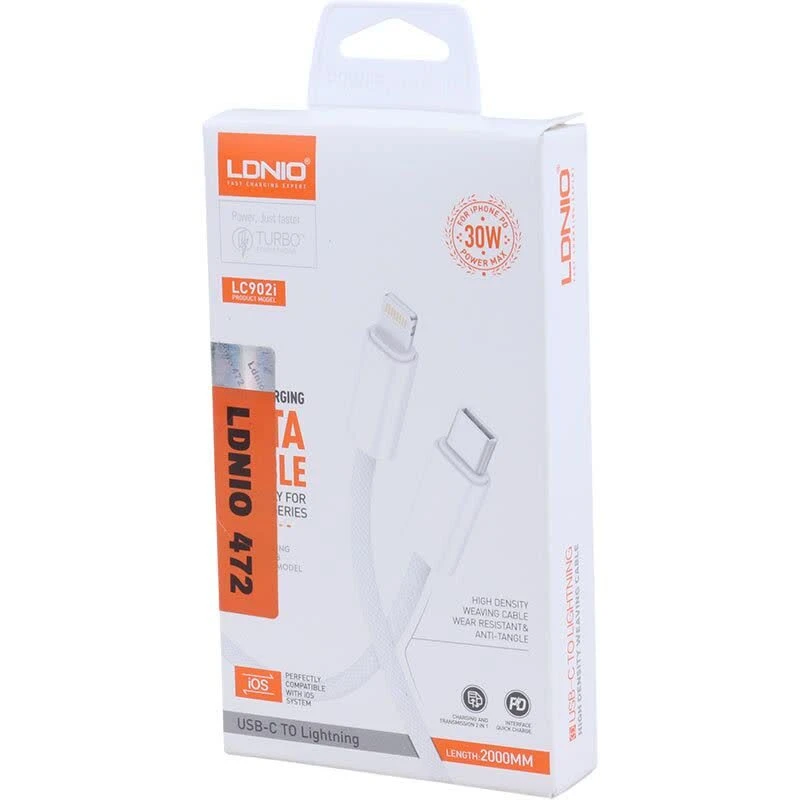 کابل تایپ سی به لایتنینگ فست شارژ 30 وات الدینیو LC902i طول 2 متر