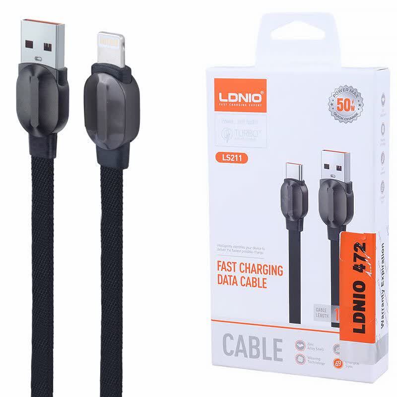 کابل لایتنینگ فست شارژ 50 وات الدینیو LS211 طول 1 متر