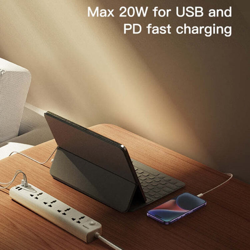 چند راهی 4 خانه برق یسیدو MC22 با کابل 3 متری + شارژر USB و Type-C