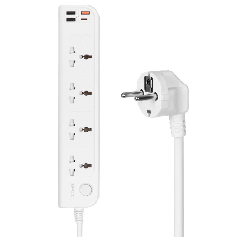 چند راهی 4 خانه برق یسیدو MC22 با کابل 3 متری + شارژر USB و Type-C