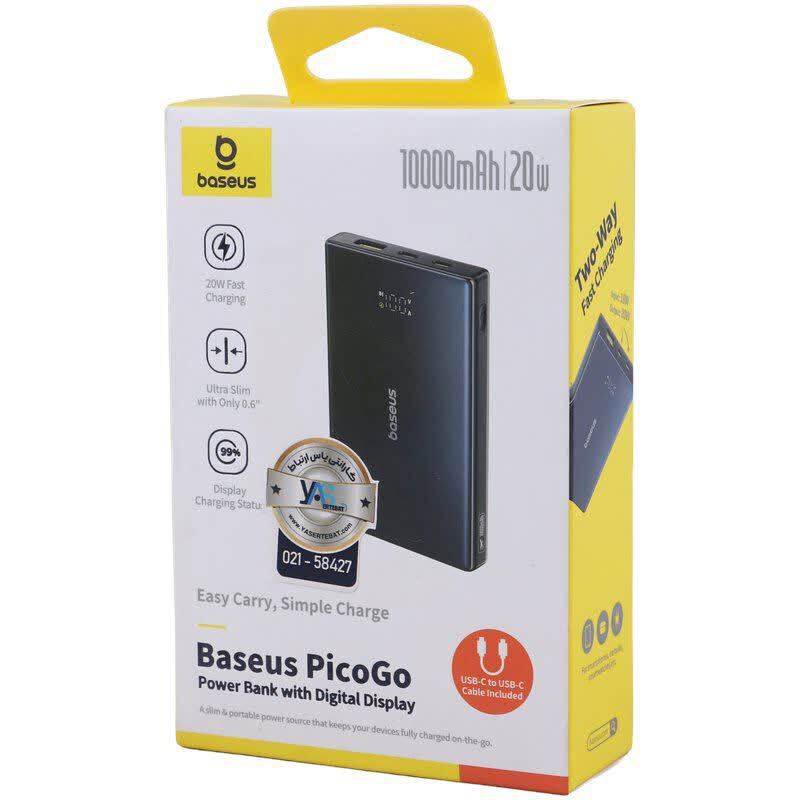 پاور بانک فست شارژ باسئوس PicoGo P10076801123 PD 20W ظرفیت 10000 میلی آمپر ساعت