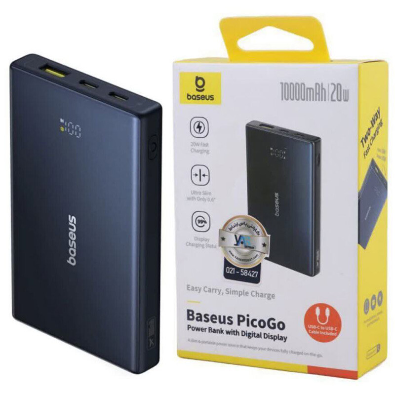 پاور بانک فست شارژ باسئوس PicoGo P10076801123 PD 20W ظرفیت 10000 میلی آمپر ساعت