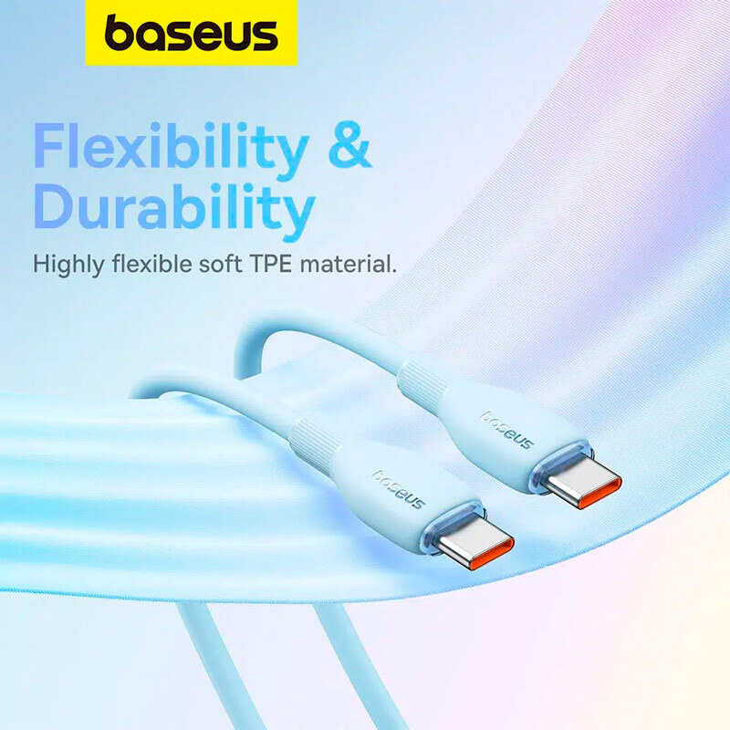 کابل دو سر تایپ سی فست شارژ 100 وات باسئوس Pudding Series CB000055 P10355702 طول 2 متر