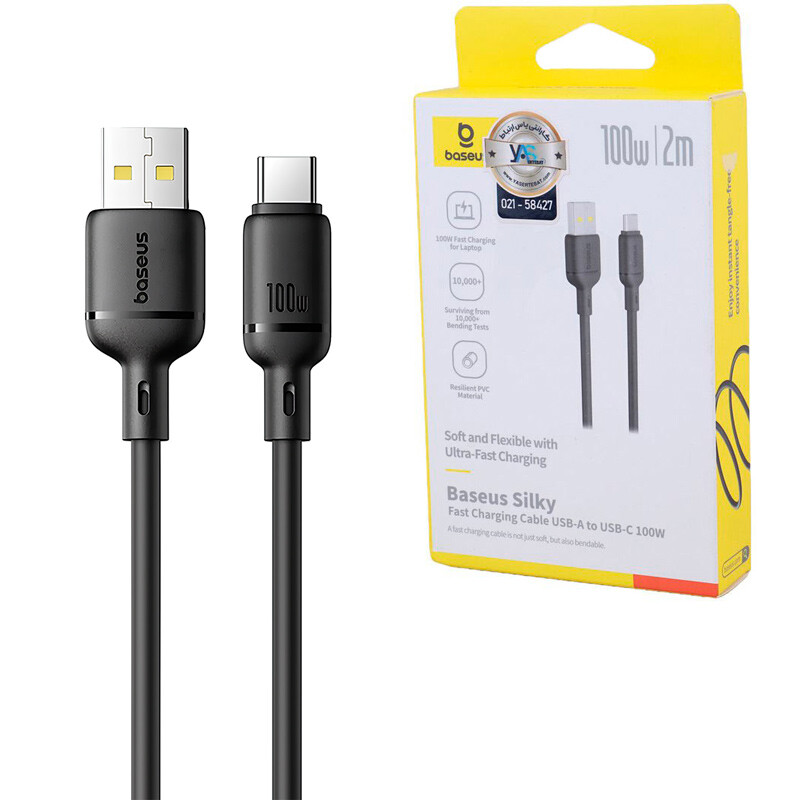 کابل تایپ سی فست شارژ 100 وات باسئوس Silky P10377703113 طول 2 متر