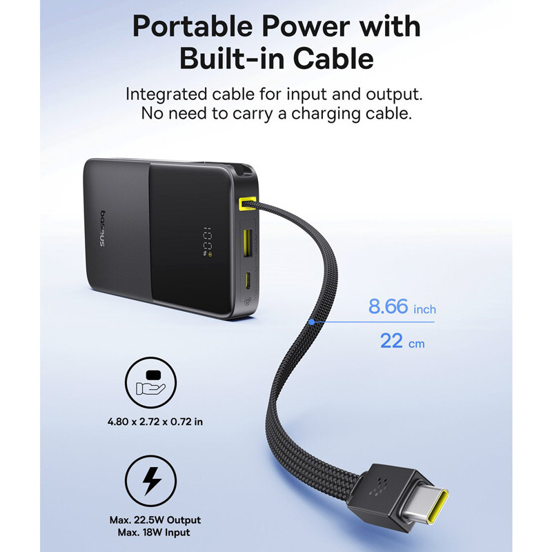 پاور بانک فست شارژ باسئوس EnerFill FC51 Bipow2 Pro E0027600 PD 22.5W ظرفیت 10000 میلی آمپر ساعت