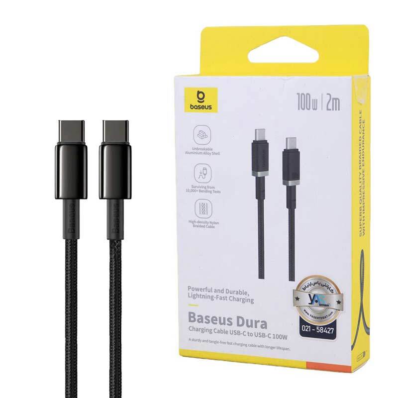 کابل دو سر تایپ سی فست شارژ 100 وات باسئوس P10377803U طول 2 متر