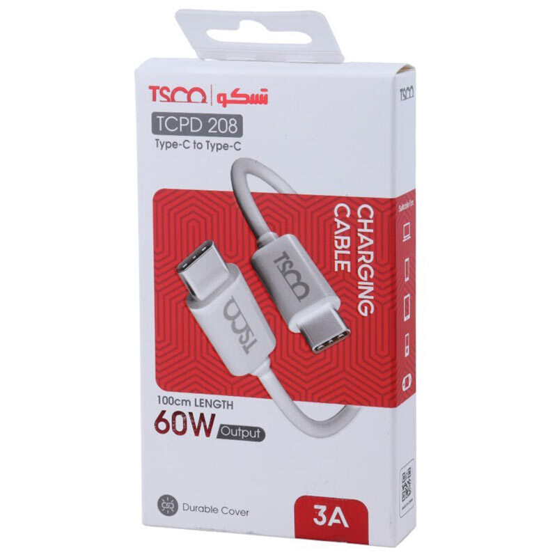 کابل دو سر تایپ سی 60 وات تسکو TCPD 208 طول 1 متر