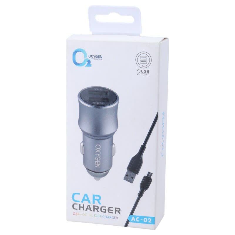 شارژر فندکی 18 وات اکسیژن AC-02 + کابل میکرو یو اس بی