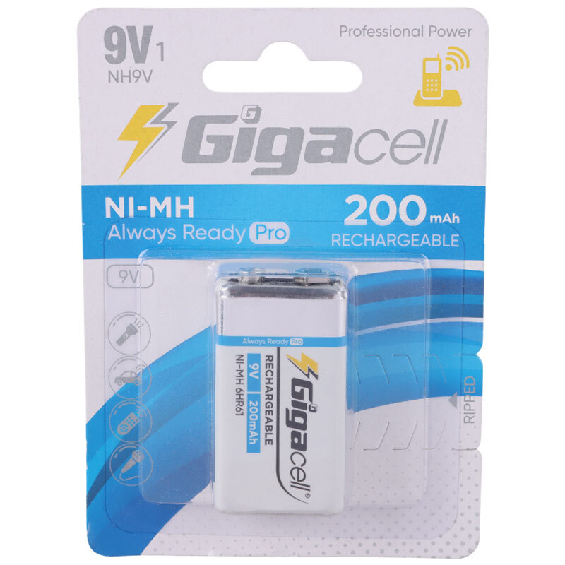 باتری کتابی شارژی 9 ولت گیگاسل Ni-MH Always Ready Pro NH9V 200mAh