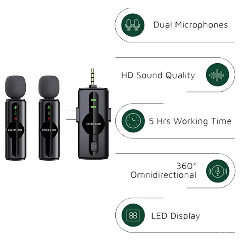میکروفون یقه ای بی سیم Green Lion GM-80X