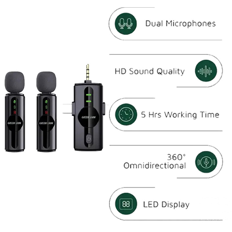 میکروفون یقه ای بی سیم Green Lion GM-80X Type-C/Lightning/3.5mm