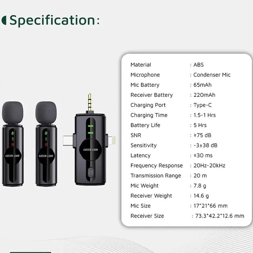 میکروفون یقه ای بی سیم Green Lion GM-80X