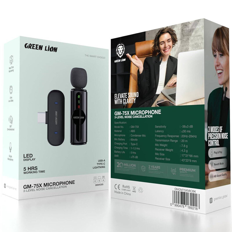 میکروفون یقه ای بی سیم Green Lion GM-75X Type-C