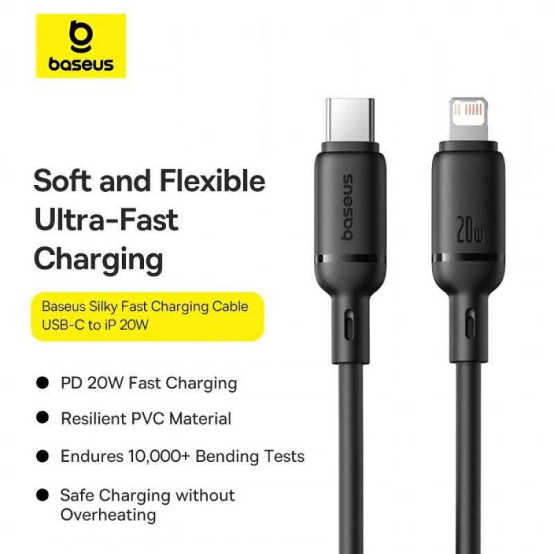 کابل تایپ سی به لایتنینگ فست شارژ 20 وات باسئوس Silky P10377700 طول 2 متر