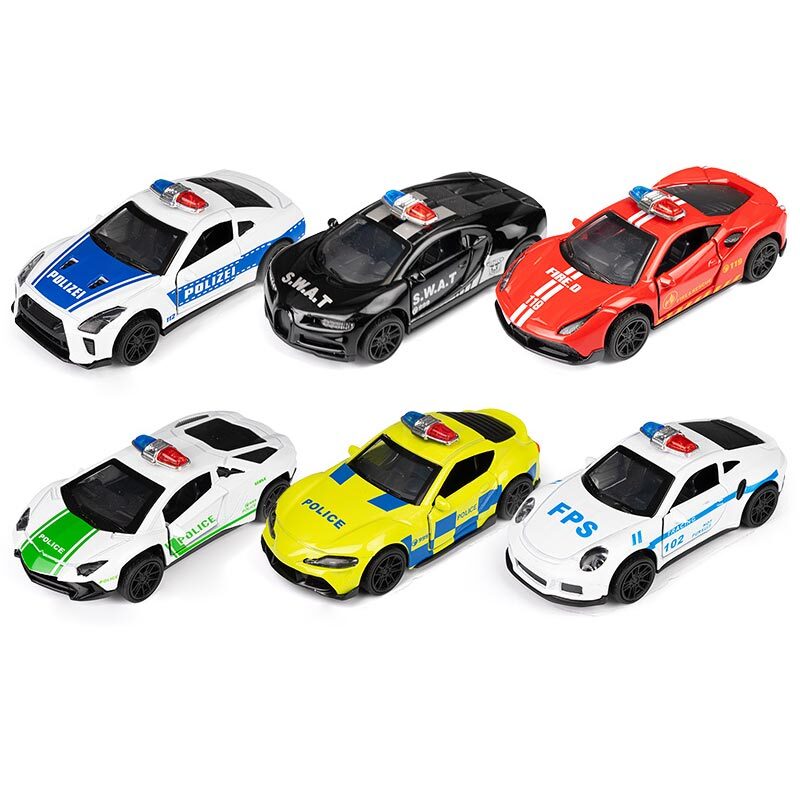 ماشین اسباب بازی فلزی پلیس اسپرت فری فریکشن کد 4313C بسته 12 عددی