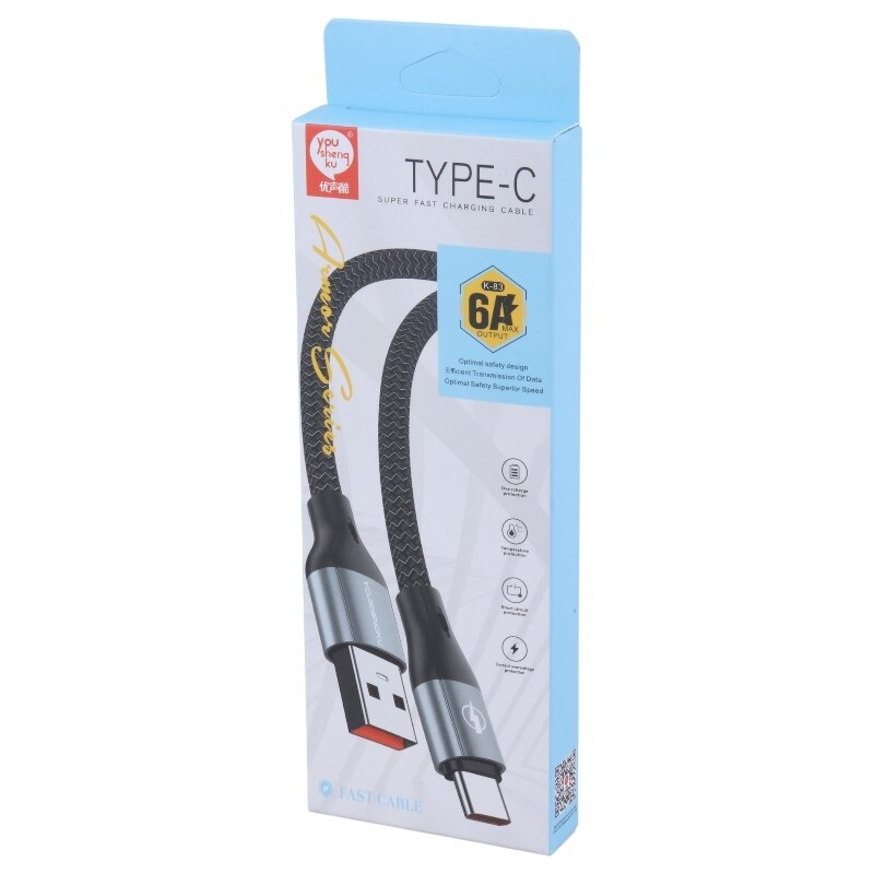 کابل تایپ سی فست شارژ 6 آمپر You Shenq Ku K-83 طول 1 متر