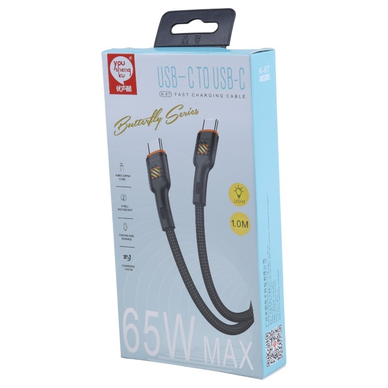 کابل دو سر تایپ سی فست شارژ 65 وات You Shenq Ku K-67 طول 1 متر