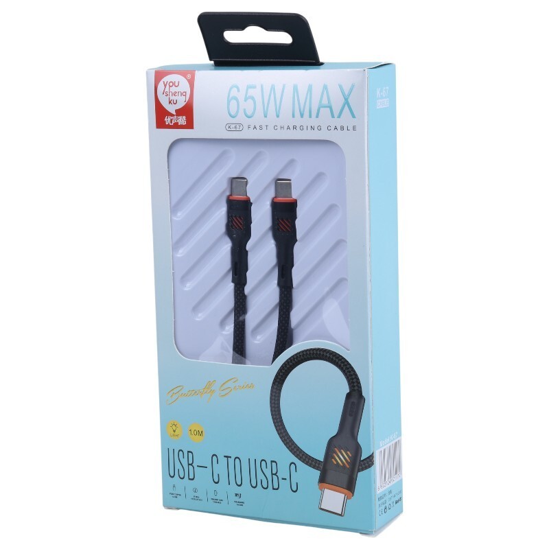 کابل دو سر تایپ سی فست شارژ 65 وات You Shenq Ku K-67 طول 1 متر