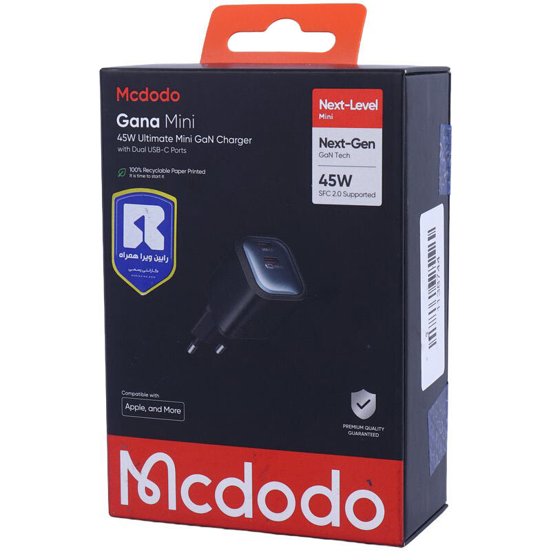 شارژر دیواری 45 وات مک دودو CH-100 PD GaN 3A