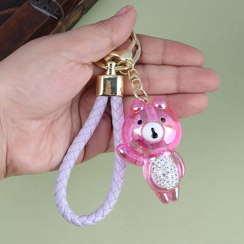 جاکلیدی هولوگرامی نگین دار طرح خرس + بند آویز