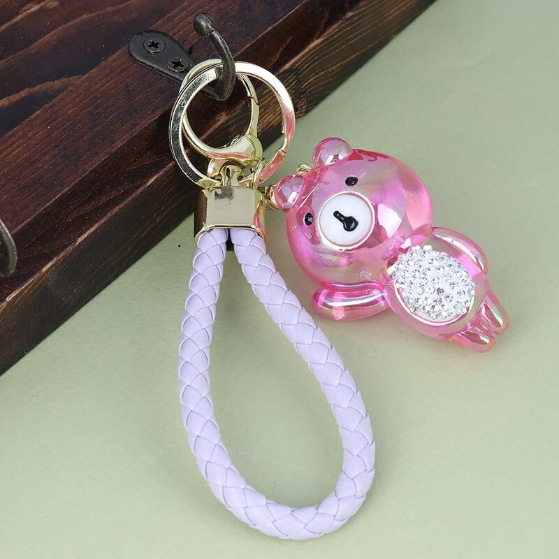 جاکلیدی هولوگرامی نگین دار طرح خرس + بند آویز