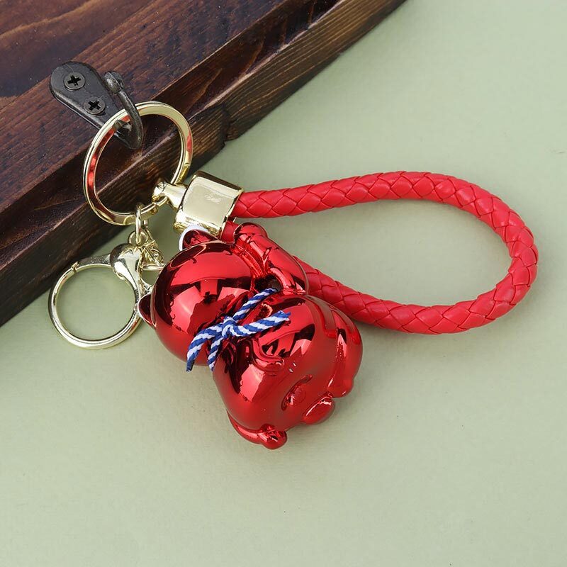 جاکلیدی هولوگرامی نگین دار گربه نشسته + بند آویز