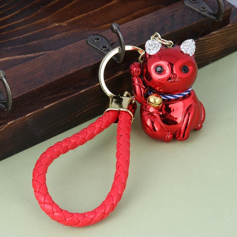 جاکلیدی هولوگرامی نگین دار گربه نشسته + بند آویز