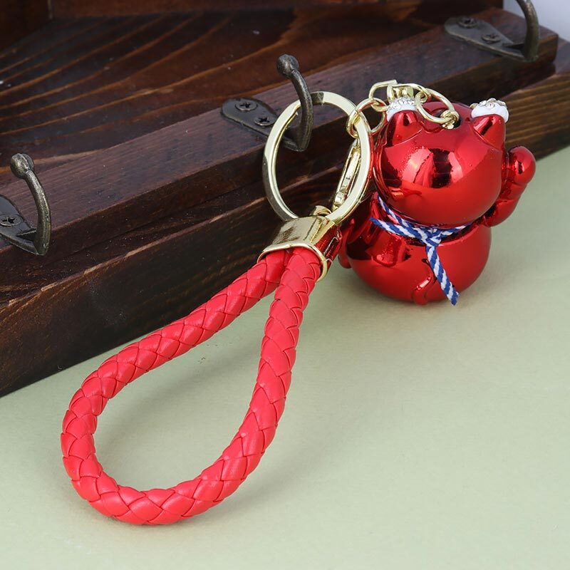 جاکلیدی هولوگرامی نگین دار گربه نشسته + بند آویز