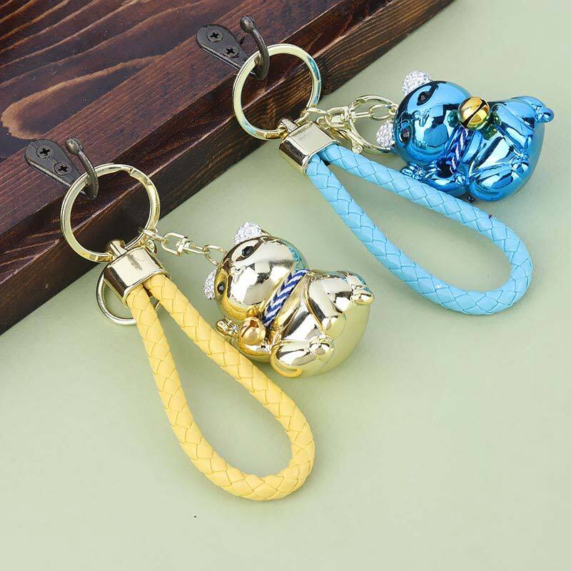 جاکلیدی هولوگرامی نگین دار گربه نشسته + بند آویز