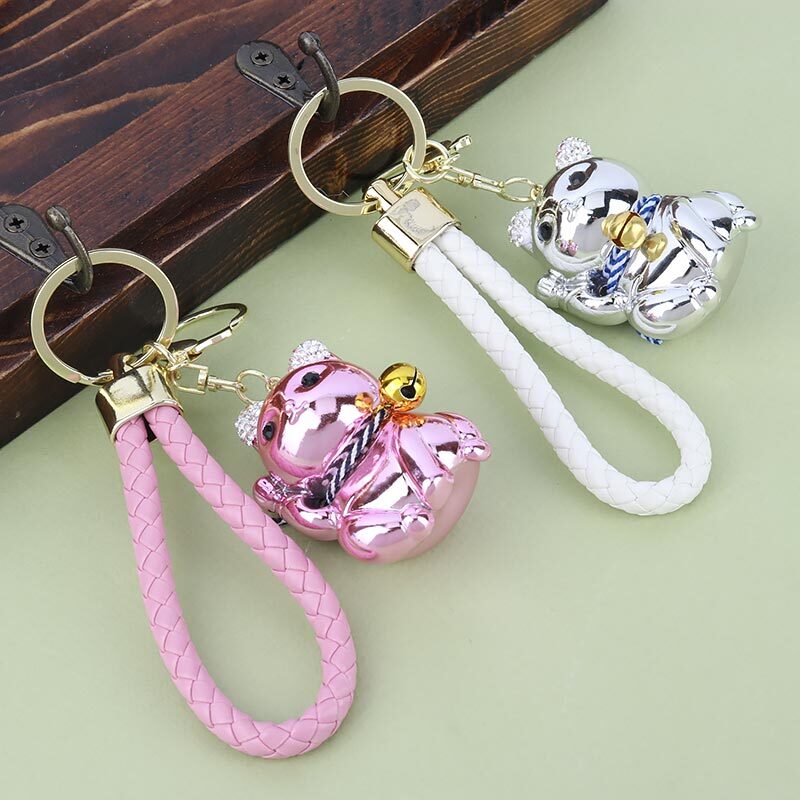 جاکلیدی هولوگرامی نگین دار گربه نشسته + بند آویز