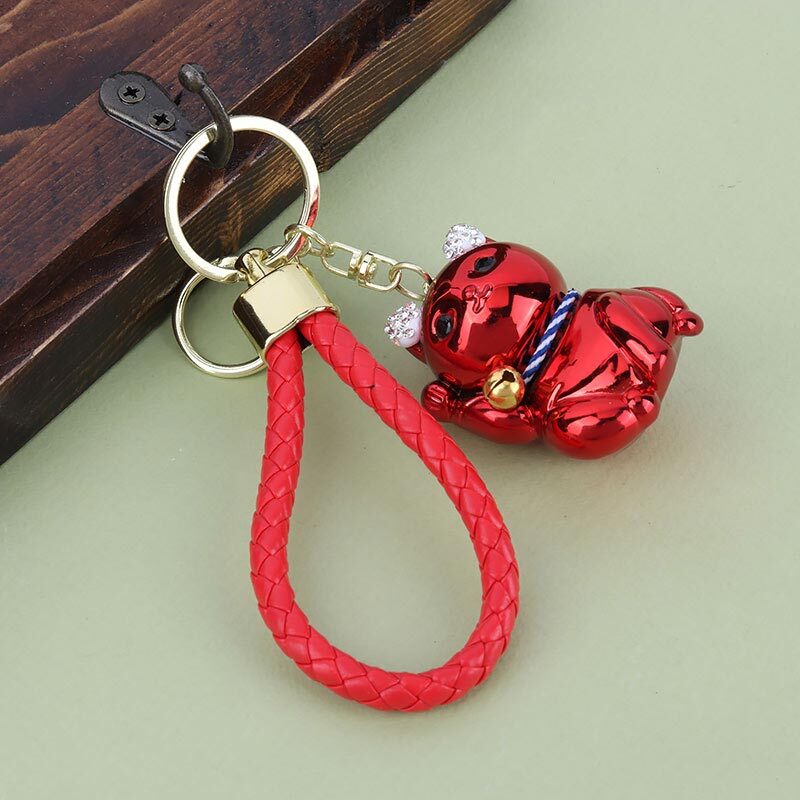 جاکلیدی هولوگرامی نگین دار گربه نشسته + بند آویز