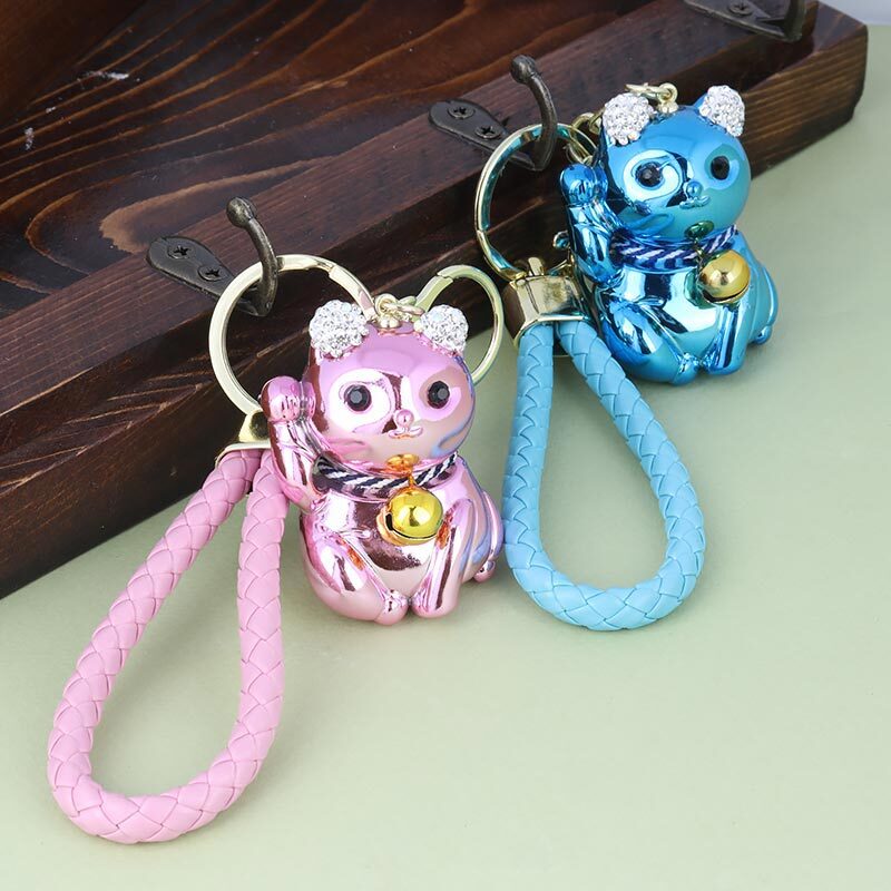 جاکلیدی هولوگرامی نگین دار گربه نشسته + بند آویز