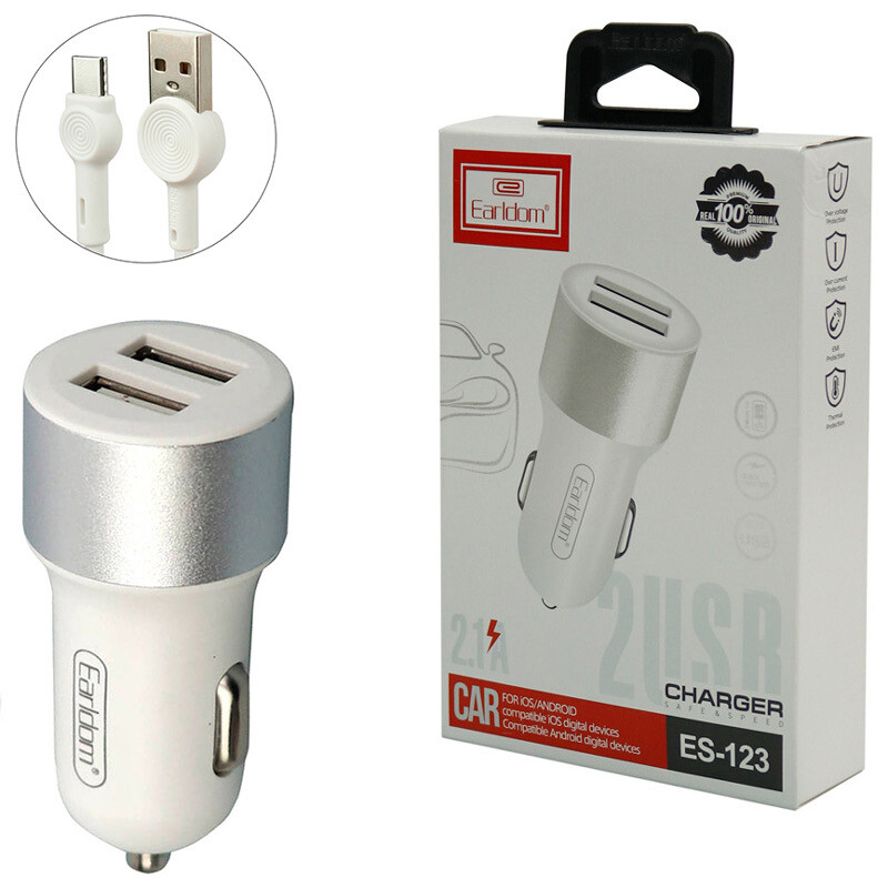 شارژر فندکی Earldom ES-123 2.1A + کابل Type-C
