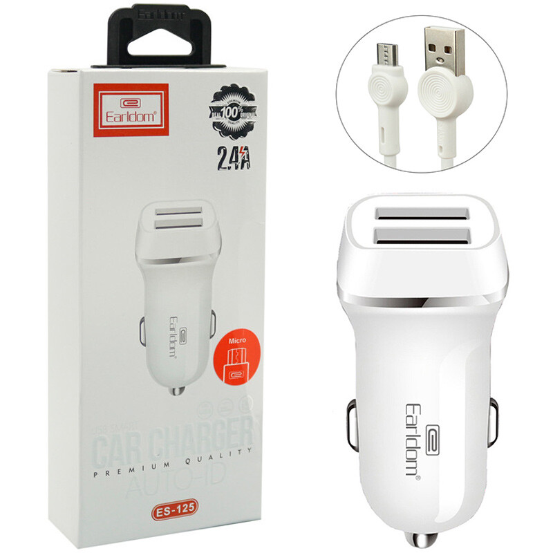 شارژر فندکی Earldom ES-125 2.4A + کابل میکرو یو اس بی