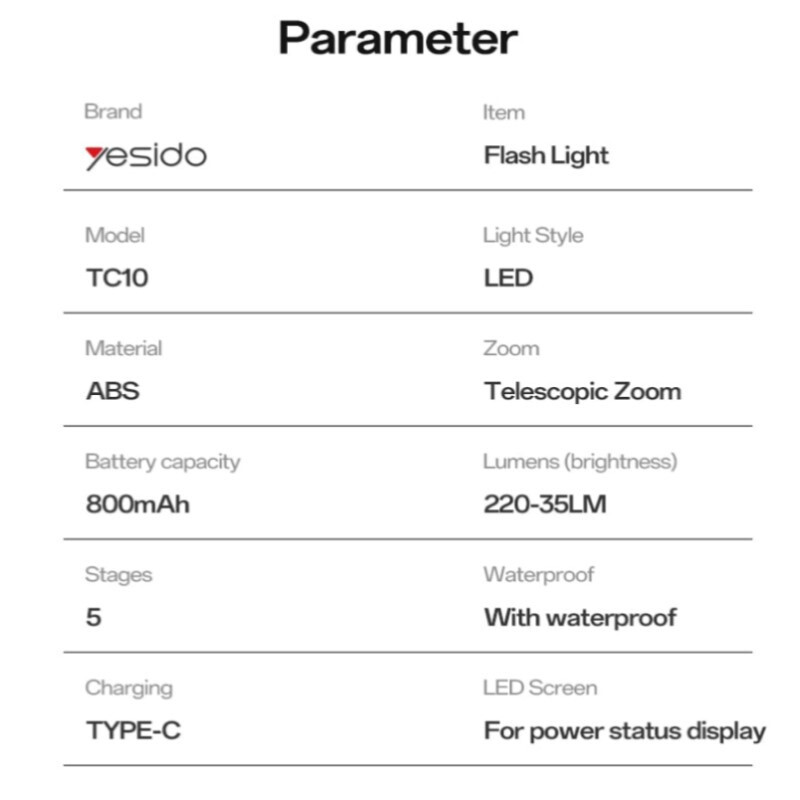 چراغ قوه شارژی Yesido TC10