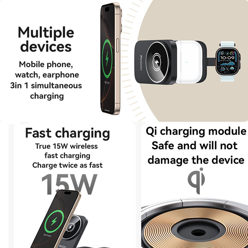 هولدر و شارژر وایرلس 15 وات یسیدو DS27