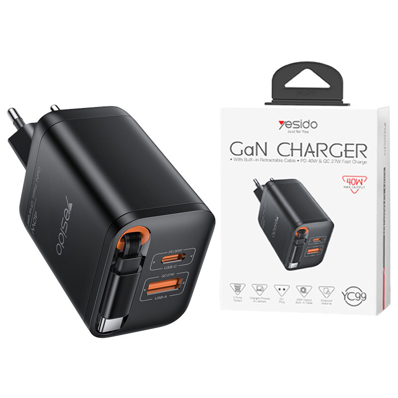 شارژر دیواری 40 وات یسیدو YC99 Gan QC PD 3A