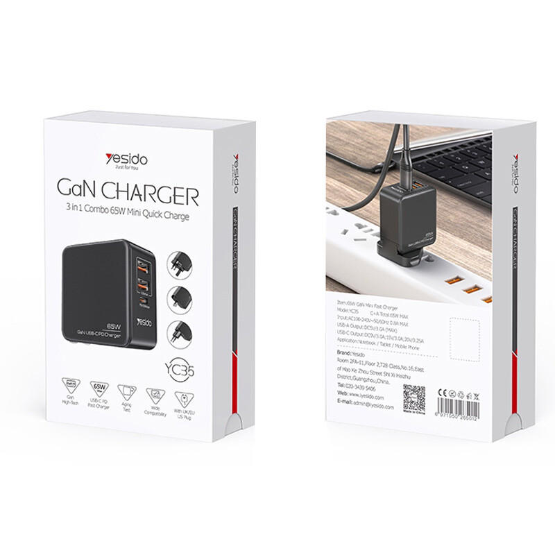شارژر دیواری 65 وات یسیدو YC35 Gan QC PD 3A
