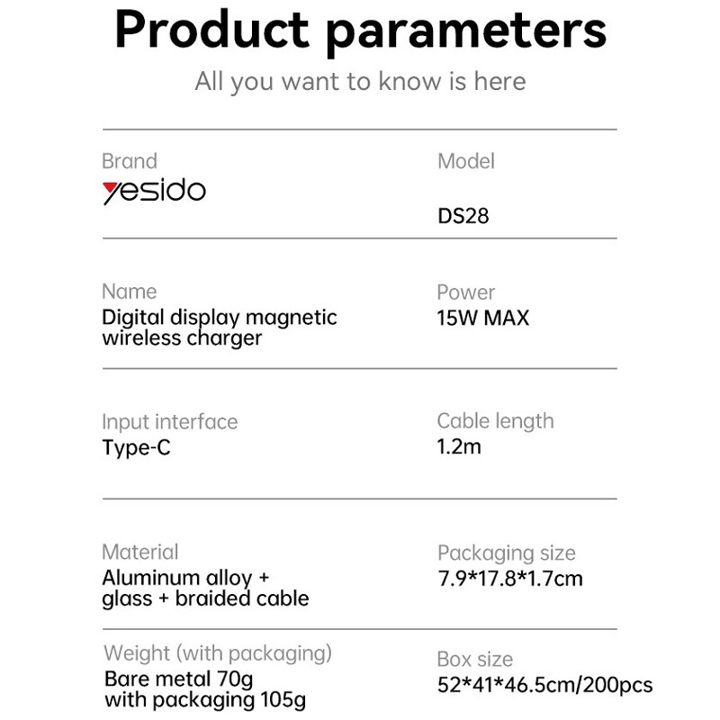 شارژر بی سیم فست شارژ Yesido DS28 15W