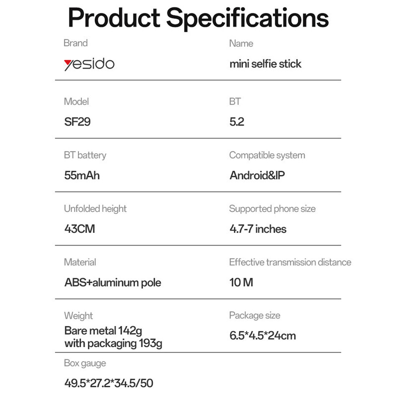 سه پایه و مونوپاد بلوتوثی Yesido SF29
