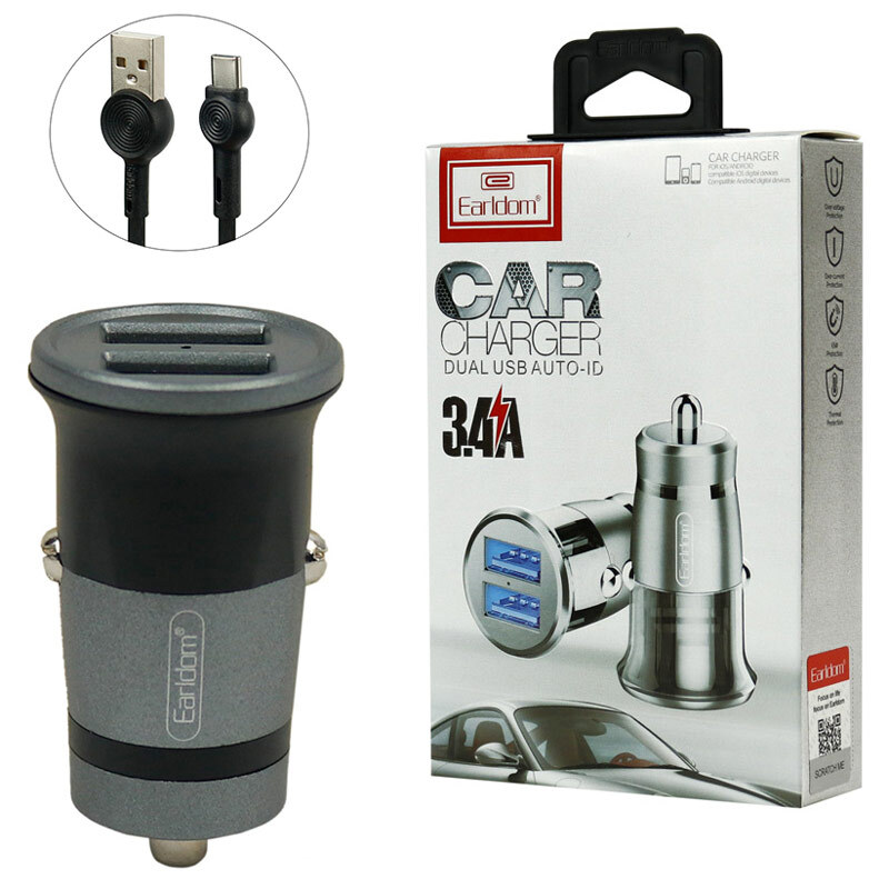 شارژر فندکی Earldom ES-136 3.4A + کابل Type-C