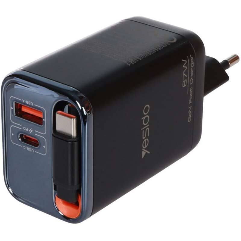 شارژر دیواری 67 وات یسیدو YC100 GaN QC PD 3.35A