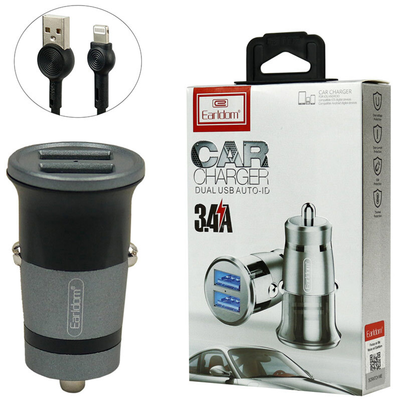 شارژر فندکی Earldom ES-136 3.4A + کابل آیفونی