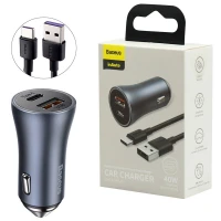 شارژر فندکی فست شارژ Baseus Golden Contactor Pro Dual TZCCJD QC4.0 PD 40W + کابل Type-C