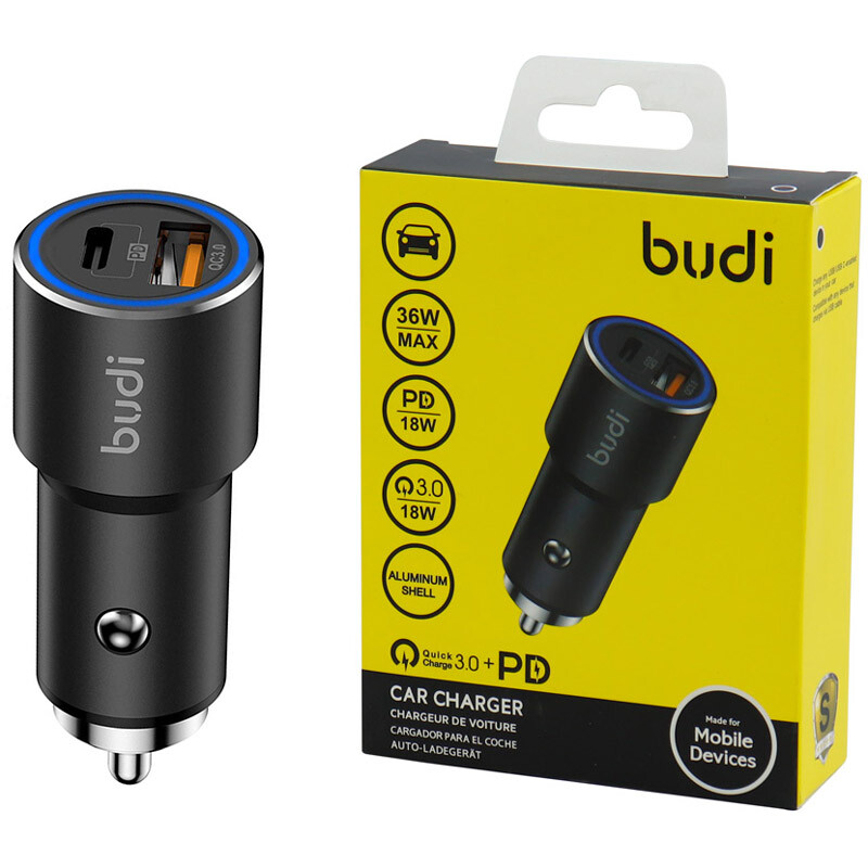شارژر فندکی فست شارژ BUDI M8J628TQ-BLK QC3.0 PD 36W